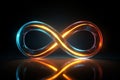 Endless loop Glowing neon infinity symbol underlines eternal significance