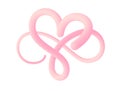 Endless love vector 3d realistic heart logo. Infinity wedding or Valentine Day illustration. Pink connected hearts