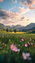 The endless meadows distant mountains and expansive sky emphasize the profound sense of human integration with nature Royalty Free Stock Photo