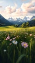 The endless meadows distant mountains and expansive sky emphasize the profound sense of human integration with nature Royalty Free Stock Photo