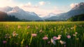 The endless meadows distant mountains and expansive sky emphasize the profound sense of human integration with nature Royalty Free Stock Photo