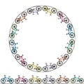 Endless Pattern Brush or Ribbon of Bicycles. Circle Frame Bike Background. Realistic Hand Drawn Illustration. Savoyar Royalty Free Stock Photo