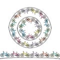 Endless Pattern Brush or Ribbon of Bicycles. Circle Frame Bike Background. Realistic Hand Drawn Illustration. Savoyar Royalty Free Stock Photo