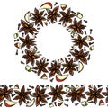 Endless Pattern Brush, Round Garland with Anise Star Seeds, Pieces of Diced Apple, Cloves. Wreath Frame of Seasonings. Molted Wine