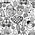 Endless pattern with cartoon characters. Vector art. Royalty Free Stock Photo