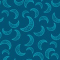 The endless pattern consists of manually drawn crescent moons. The blue crescent is chaotically scattered across the