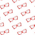 Endless pattern of elegant glasses with transparent lenses in a red frame. Bespectacled. Vector. EPS