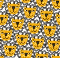 Endless pattern with lions heads hand drawn in scandinavian shildish style.