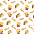 Endless pattern of Nachos and Tacos with Handwriting Lettering. Fast food menu. Latin American food