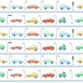 Endless pattern set city cars traffic lights road. simple hand drawing style vector illustration Royalty Free Stock Photo