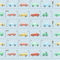 Endless pattern set city cars traffic lights road. simple hand drawing style vector illustration Royalty Free Stock Photo