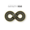 Endless realistic road in shape of infinity sign. Graphic transportation concept. Vector illustration isolated on white Royalty Free Stock Photo