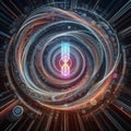 An endless repeating motif of swirling digital loops and fractal