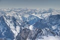 Endless ridges of snowy Mieminger and Stubai Alps in Austria