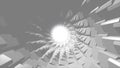 Endless rotation of gray circular tunnel with a ring of white light in the center, seamless loop. Animation. Monochrome Royalty Free Stock Photo