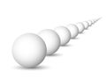 Endless row of white spheres, balls or orbs. 3D vector objects with dropped shadow on white background