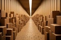 Endless Rows of Cardboard Boxes in Warehouse. Royalty Free Stock Photo
