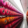 Rows of Colorful Thread Spools in a Textile Factory Royalty Free Stock Photo