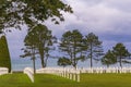 Endless rows of white crosses towards the sea at the impressive American military cemetery near Colleville-sur-Mer in Normandy, Fr