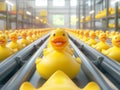 Endless Rows of Yellow Rubber Ducks on a Conveyor Belt Royalty Free Stock Photo