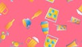 Endless seamless pattern of beautiful glass glasses with tasty alcoholic cocktails with ice and straws with lemons and beer Royalty Free Stock Photo