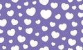 Endless seamless pattern of hearts of different sizes. White vector hearts on purple. Wallpaper for wrapping paper Royalty Free Stock Photo