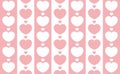 Endless seamless Rows pattern with hearts different sizes and colors. Pink and white vector hearts.