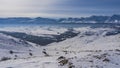 Endless snow-covered Siberian valley. Altai