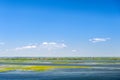 Endless summer landscape. Lake, forest and clear blue sky with beautiful little clouds. Royalty Free Stock Photo