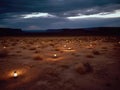 Endless surreal desert wasteland under spotlight