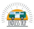 Endless Trip. Family Road Travel. Label, Badge and Banner. Concept Travel Automobile for Web, Print, T-Shirt. Logo, Icon and