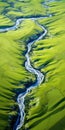 Tranquil Aerial View Of Green River: Multi-layered Composition With Graceful Lines Royalty Free Stock Photo