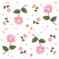 Endless vector pattern with roses and forget me not flowers on white background.