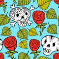 Endless wallpaper with roses and sugar skulls. Royalty Free Stock Photo