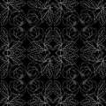 endless white floral pattern on black background
