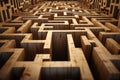 3d render of a complex wooden labyrinth with a focus on the paths