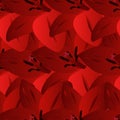 Scarlet lily. Bright floral background. Endless vector pattern. Summer flower. Seamless repeating ornament. Flat style.