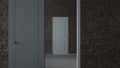 Endlessly opening white doors background. 3d rendering