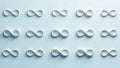 An endlessly repeating pattern of white lemniscate shapes on a soft blue background represents the concept of eternal recurrence Royalty Free Stock Photo