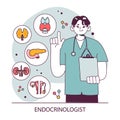 Endocrinology. Endocrine system organs, pancreas thyroid gland, pituitary Royalty Free Stock Photo