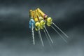 Endodontic needles for the treatment of pulpitis and tooth roots close-up on a black background. Tooth canal instrumentation Royalty Free Stock Photo