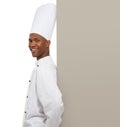 Endorsing your copyspace. A young chef leaning against your copyspace.