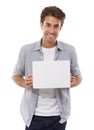 Endorsing your product. Portrait of a handsome young man holding a sign for your copyspace.