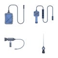 Endoscope icons set cartoon vector. Gastroscopy endoscope device