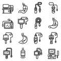 Endoscope icons set, outline style