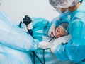 Endoscopy at the hospital. Doctor holding endoscope before gastroscopy