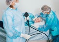 Endoscopy at the hospital. Doctor holding endoscope before gastroscopy