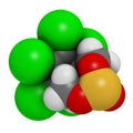 Endosulfan insecticide molecule. Banned in many countries due to toxicity. Atoms are represented as spheres with conventional
