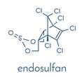 Endosulfan insecticide molecule. Banned in many countries due to toxicity. Skeletal formula.