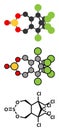 Endosulfan insecticide molecule. Banned in many countries due to toxicity. Stylized 2D renderings and conventional skeletal